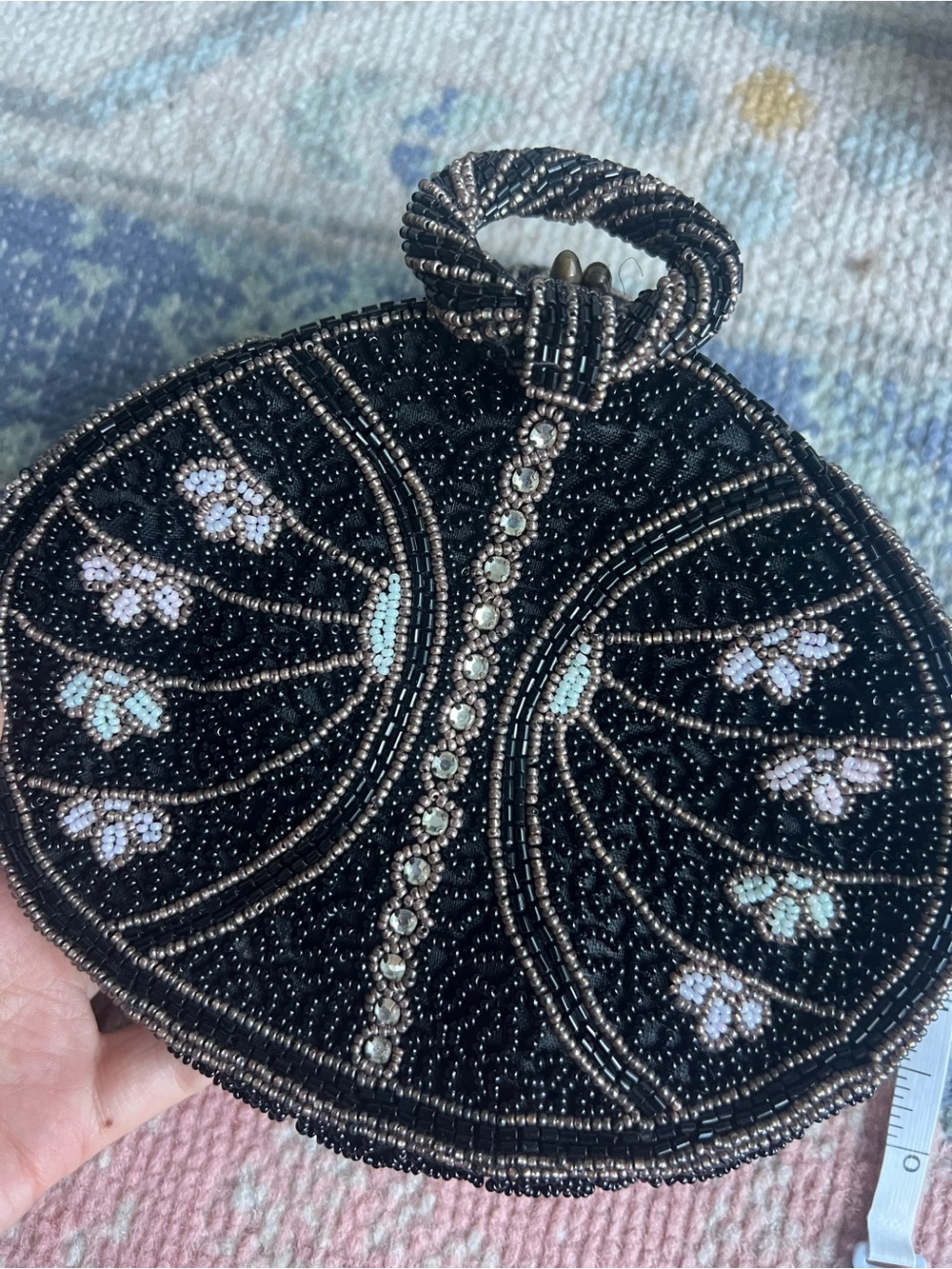 Vintage Black Beaded Round Evening Mini Clutch